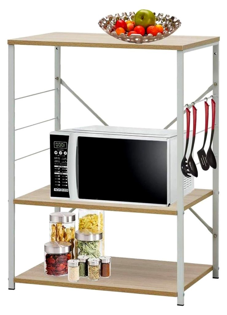 Mikrowellenschrank in Weiß und Eiche 60x39,6x79,5cm aus Holzwerkstoff