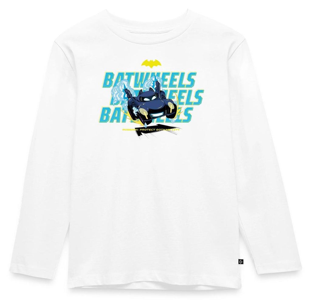 Spreadshirt Batwheels Bam Mit Schriftzug Protect Gotham City Kinder Premium Langarmshirt, 98/104 (2 Jahre), Weiß