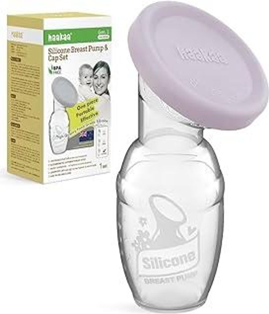 haakaa Manuelle Milchpumpe, Silikon Handmilchpumpe, Muttermilchauffänger mit Silikondeckel, 4oz/100ml Violett