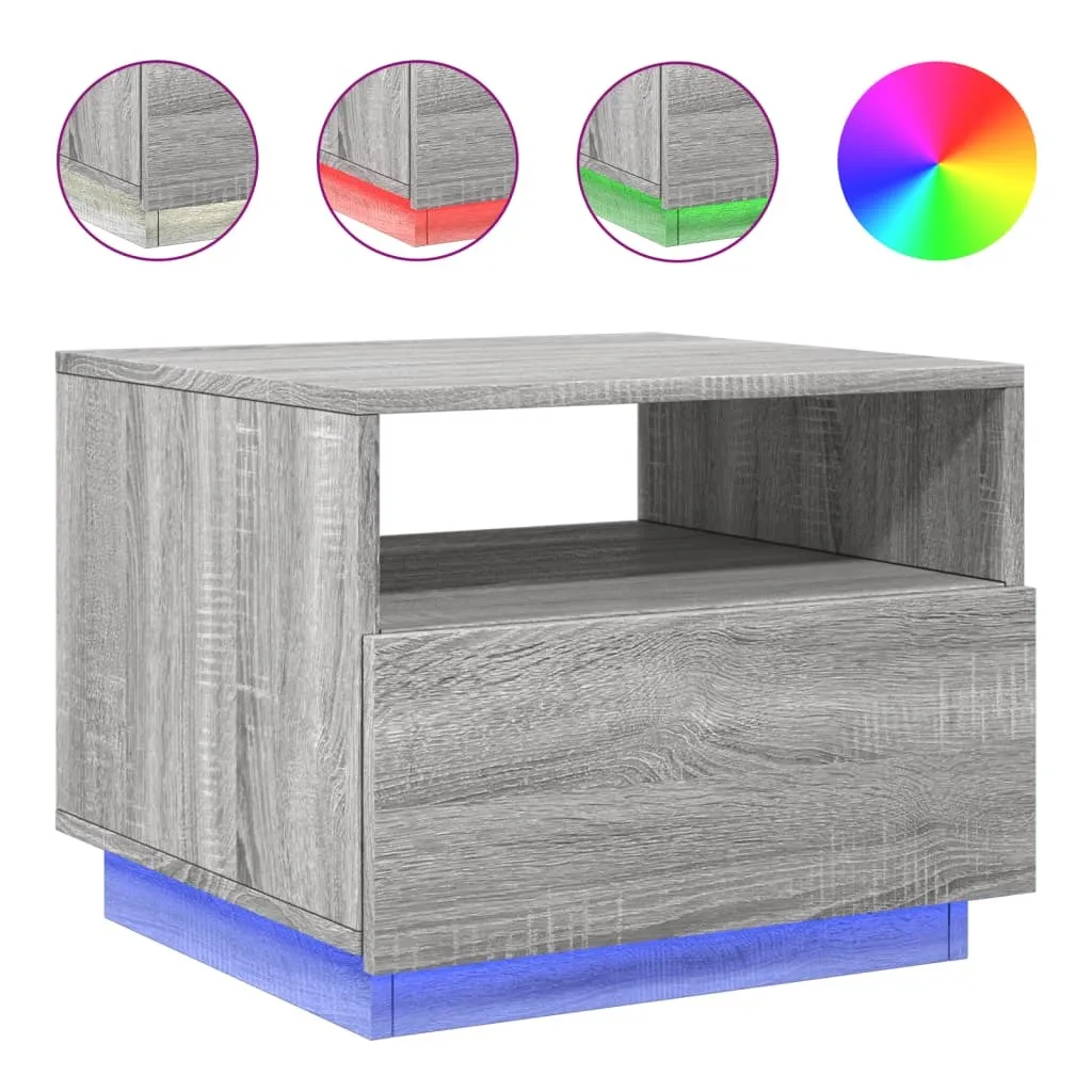 OFFERTA Tavolino LED SYFAX Grigio Sonoma 50cm - Tavolo Moderno Soggiorno