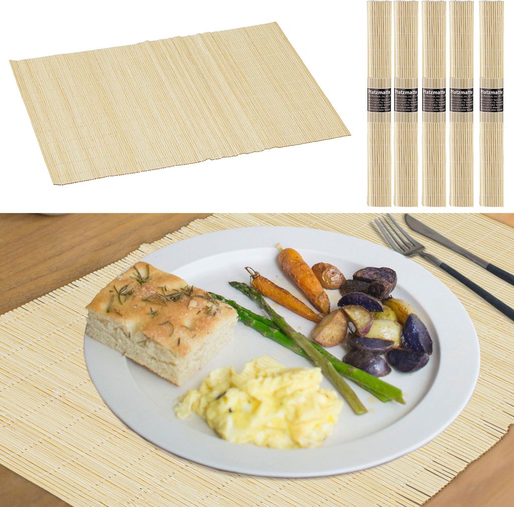 Fanquare Bambus Tischsets 6er Set – Ovale Platzsets Mit Stoffeinfassung, Waschbar & Hitzebeständig | 43x30 Cm