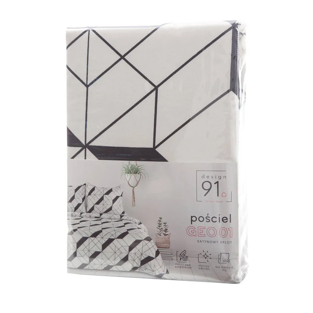 Eurofirany Parure de Lit 220x200 Geo 1 Microfibre Blanc Noir Géométrique