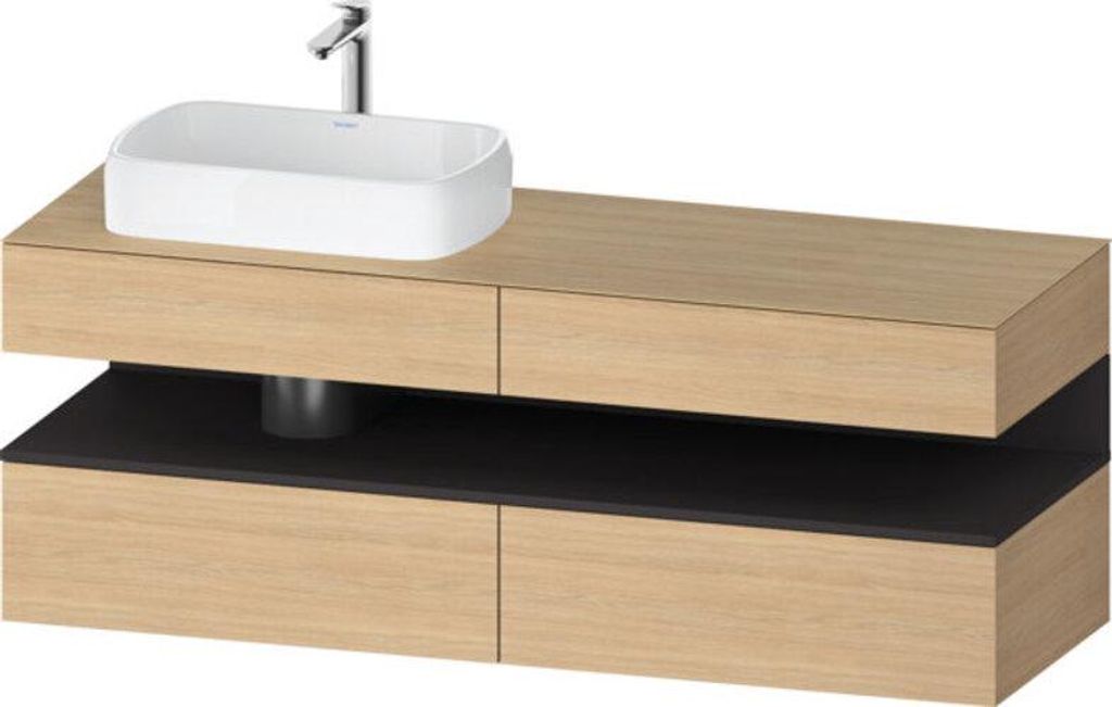 Duravit Qatego Konsolenwaschtischunterbau, 2 Auszüge, 2 Schubkästen, Ausschnitt links, 1600x550x600mm, Nische Graphit Supermatt, QA4777080300000