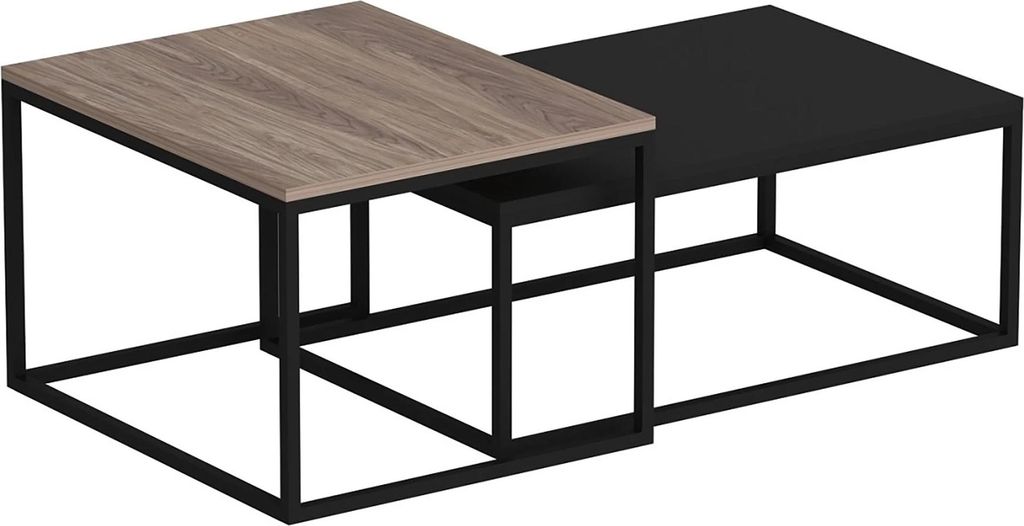 In And OutdoorMatch Couchtisch Bettye - 2er-Set - Eiche und Schwarz - Spanplatte und Metall - stilvolles Design