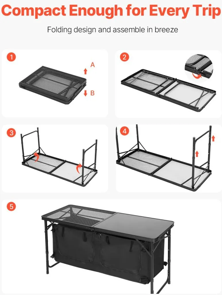 Table de cuisson camping pliante pour barbecue - Cuisine mobile noire - 5