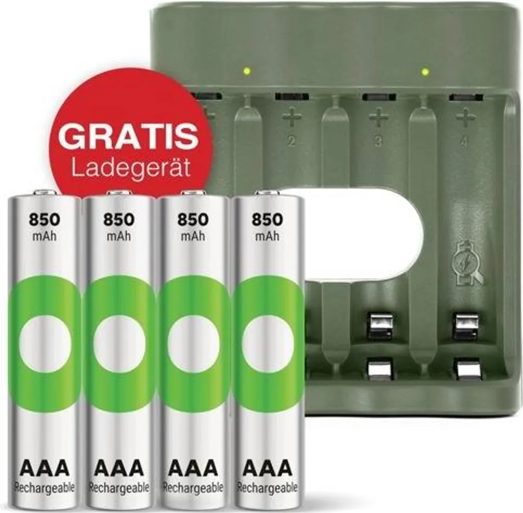 GP ReCyko GPRCKCHB441U007 Chargeur USB 4 Ports avec 4 Piles AA 2100mAh