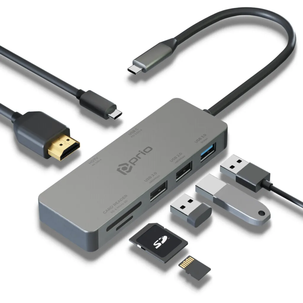 Docking Station USB-C Prio 7in1 Alluminio - Alta Velocità e 4K - 4