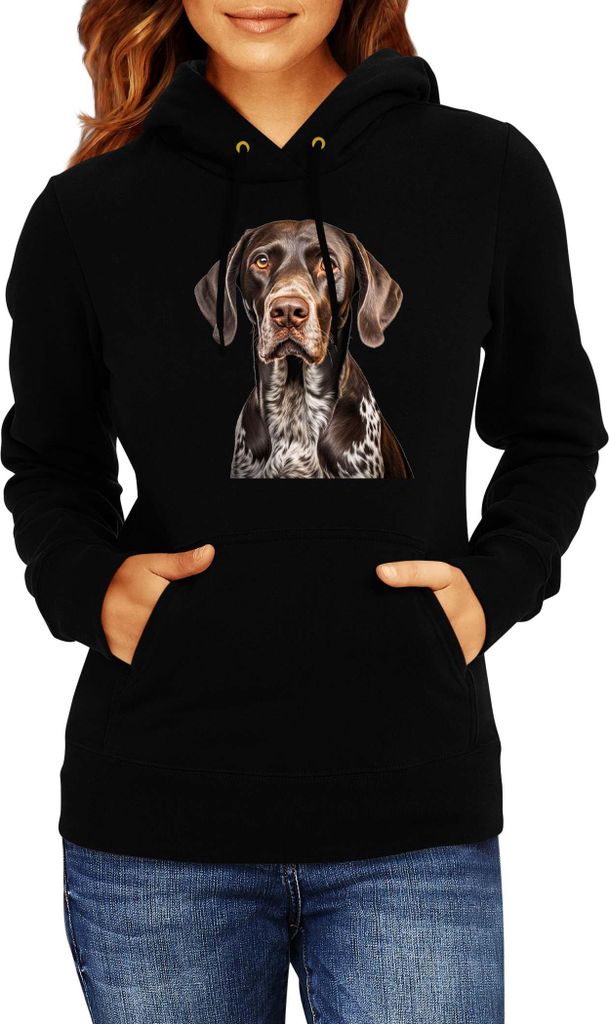 Damen Kapuzenpullover Dogs Breeds German Shorthaired Pointer Dog Breed 007, Lady XS / Schwarz