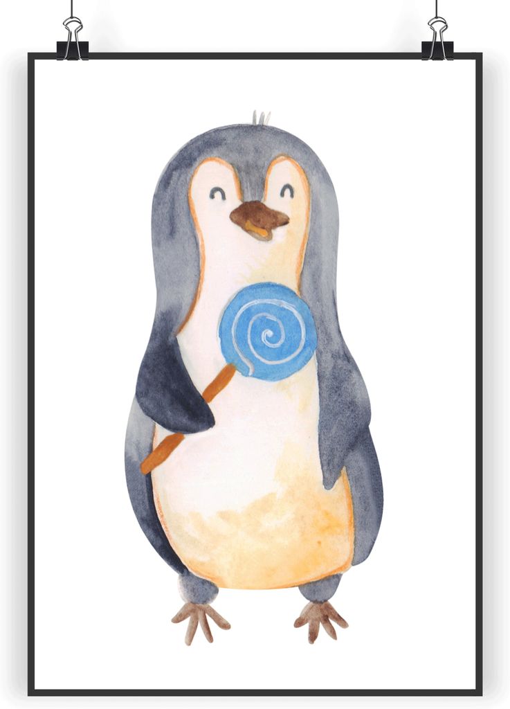 Mr. & Mrs. Panda Bild Pinguin Lolli DIN A4 - Weiß - Geschenk, Plakat, Süßigkeiten, Naschen, Spruch, Wandbild, wanddeko, drucke, Wandschmuck, Sü...
