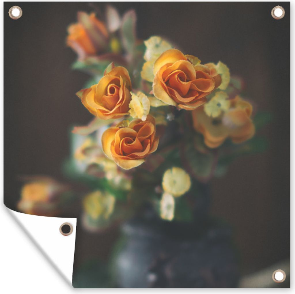 MuchoWow 50x50 cm Outdoor-Poster Gartendeko Sichtschutz Garten Poster für den Garten Rosen - Orange - Blumen