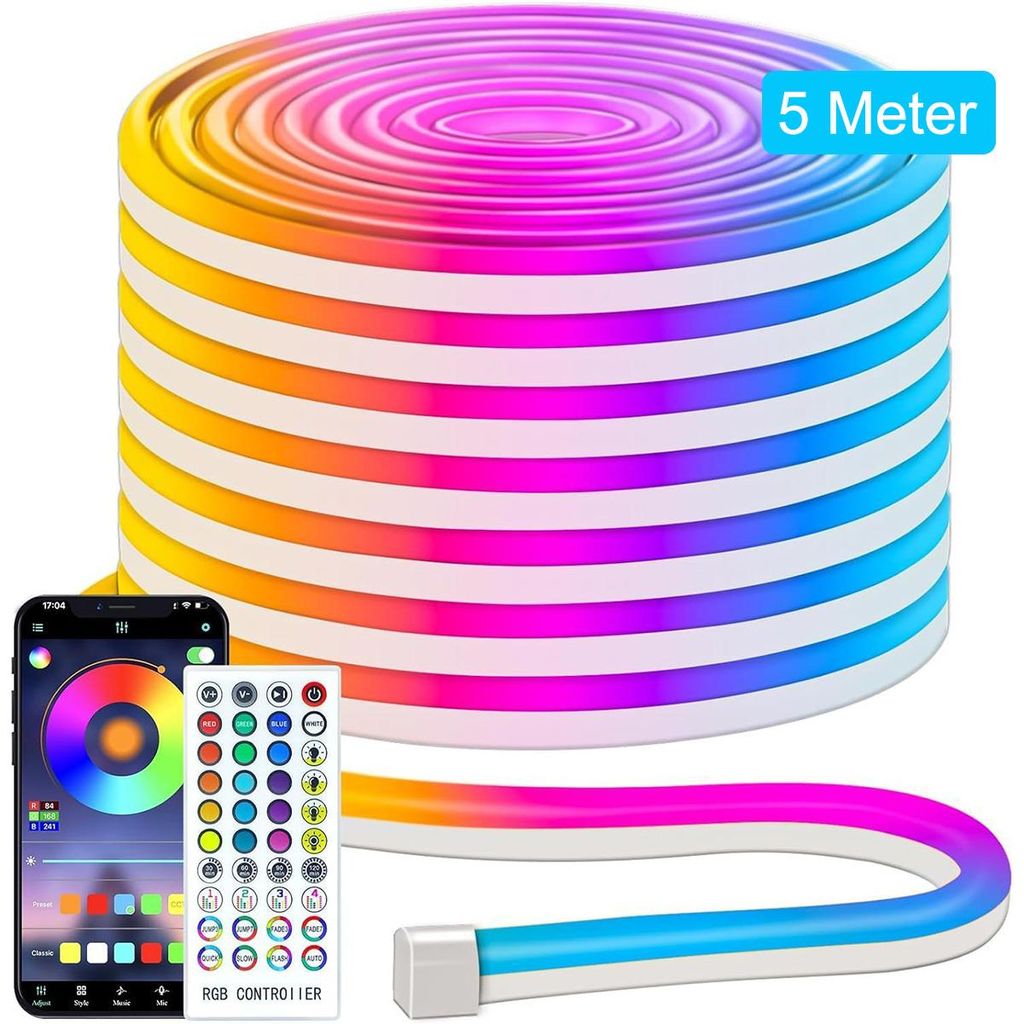 RGB-Neon-LED-Lichtstreifen mit Fernbedienung & Produktbild 