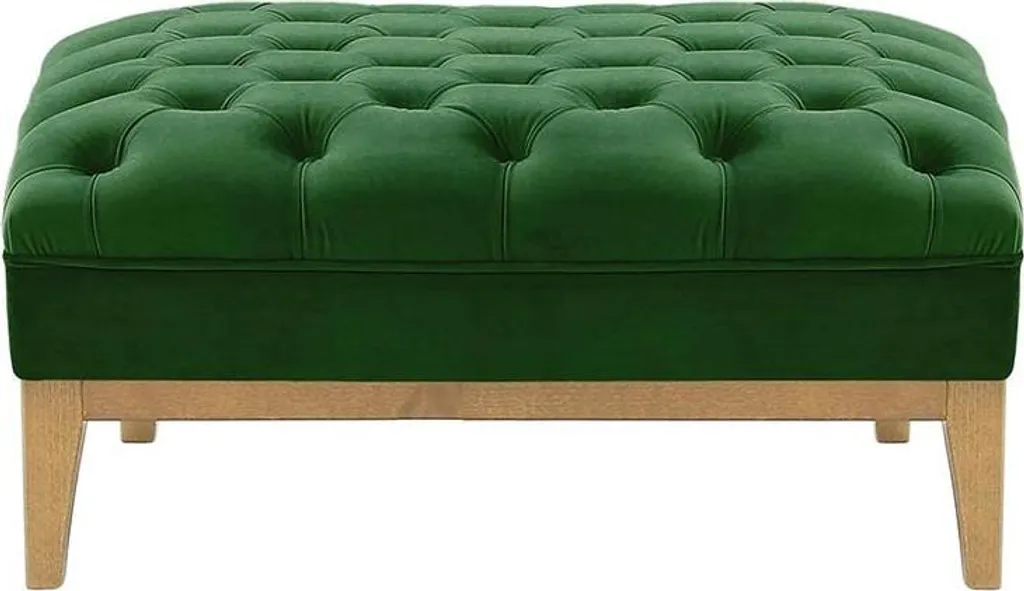 Pouf capitonné Wood-Velluto 10 en velours luxueux et chêne clair
