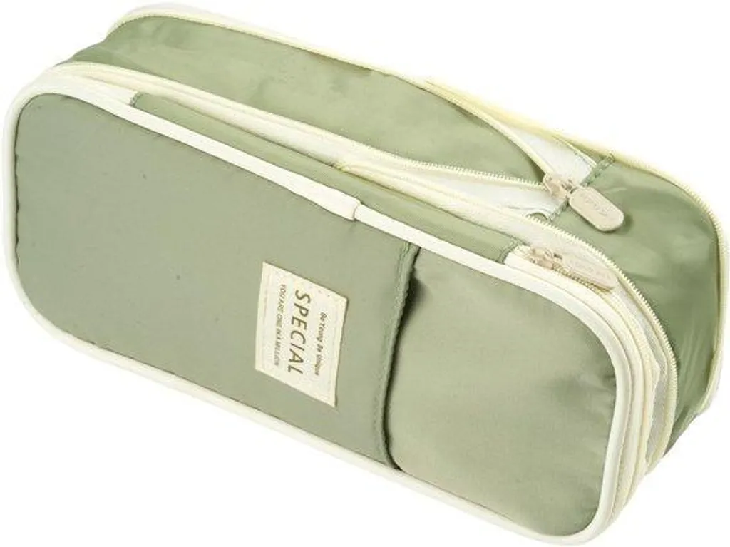 Grande trousse scolaire verte 3 compartiments | Légère écolières filles