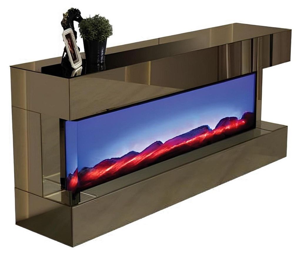 r transparenter Holz-TV-Schrank mit Kamin stilvolle TV-Möbel