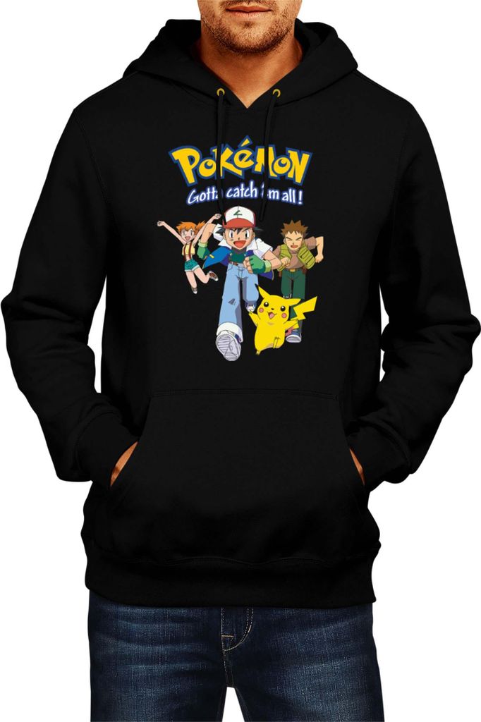 Herren Kapuzenpullover Japan Manga Anime Comics Pokemon 010, Man L / Schwarz