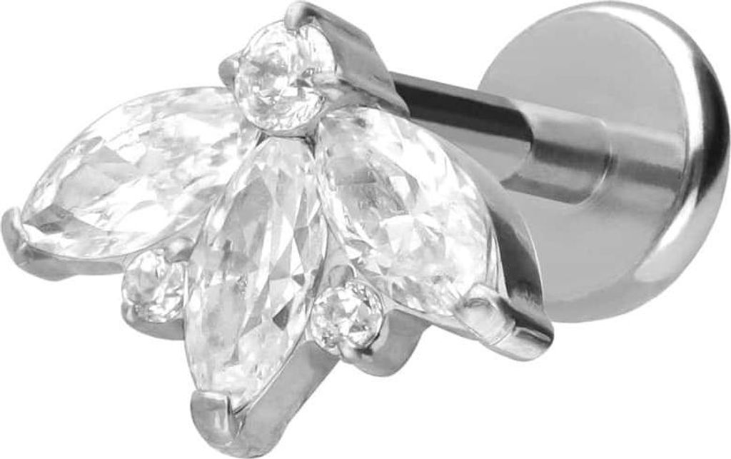 Ohrpiercing, Nasenpiercing Titan Labret mit Push Fit LOTUSBLÜTE Silber Stablänge: 5mm | Stabstärke: 1mm