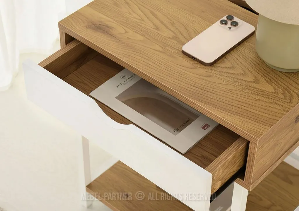 Table de chevet DILMAR en bois et blanc - Finition Chêne de Qualité