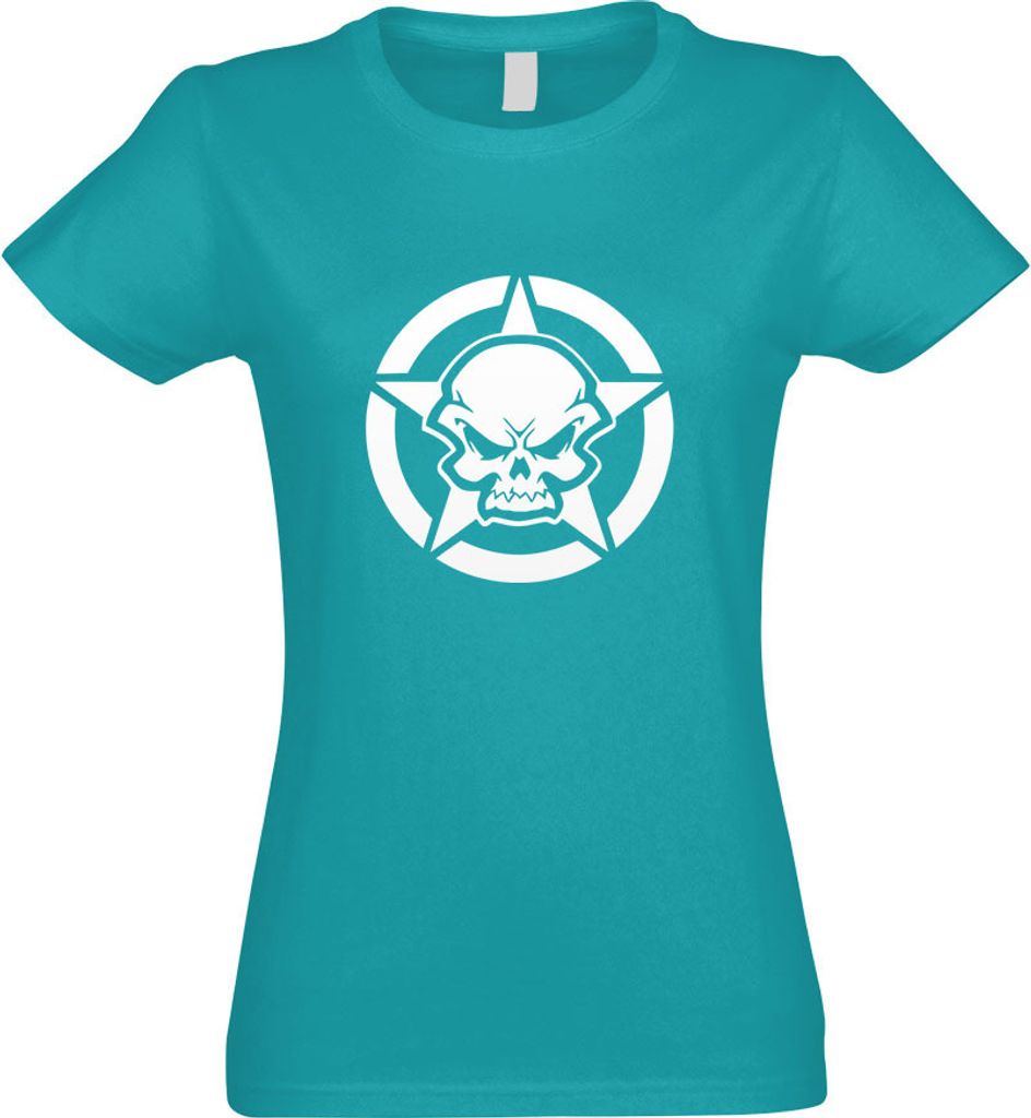 Kiwistar - T-Shirt tailliert - Damen - türkis - Army Skull Schädel Totenkopf - mit Motiv Bedruckt - Funshirt Design - Sport - Freizeit - Damen - L