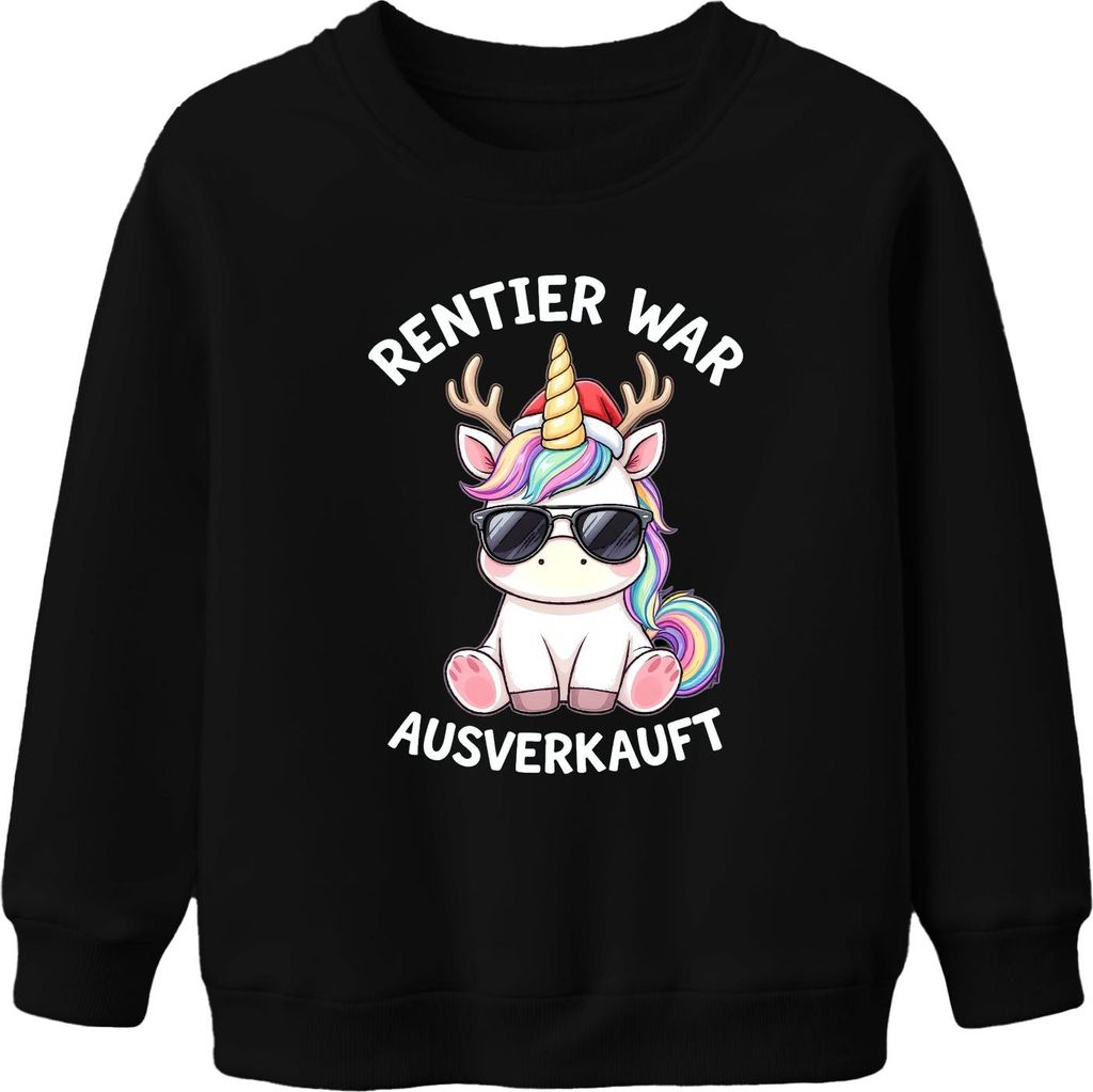 Rentier t Einhorn Weihnachten Weihnachtsmütze Geschenk Uni Kinder Sweatshirt Pullover, Schwarz, 116