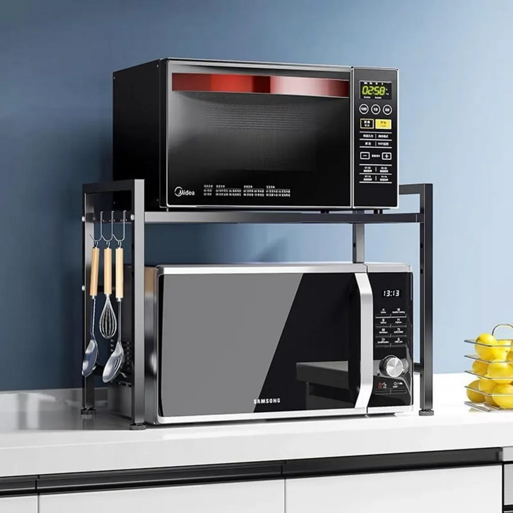 Meuble Rangement Micro-ondes pour Optimiser Petit Espace Cuisine Noir