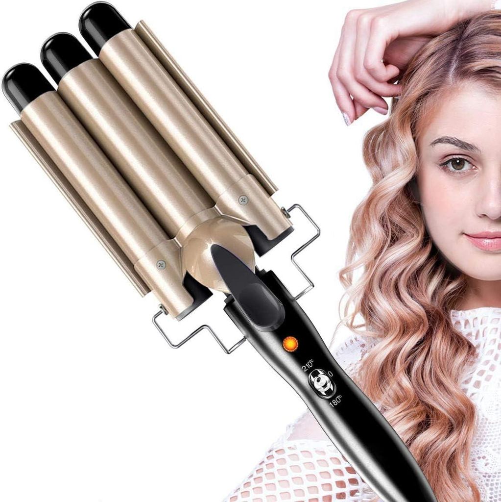 Lockenstab 3 Dreifache Fässer Welleneisen für haare 25mm Lockenwickler, Wellenstyler Turmalin Keramik Digitale Temperaturanzeige für Lange/kurze...