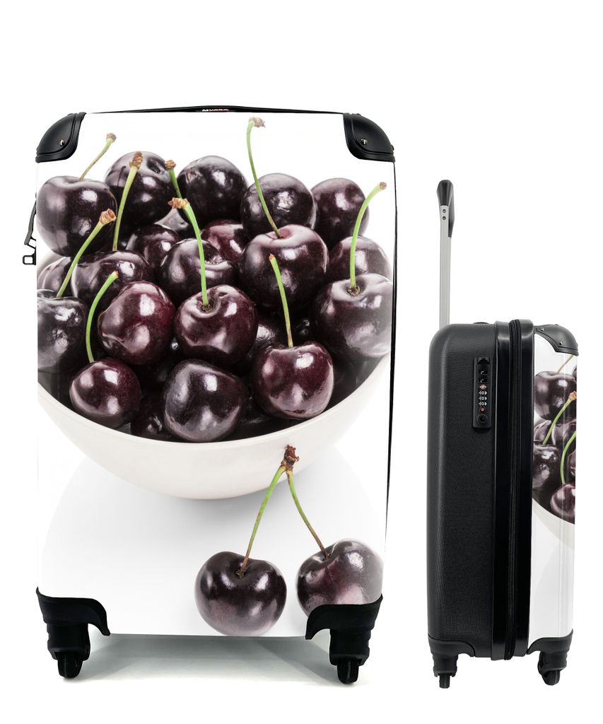 MuchoWow Koffer Handgepäck Trolley Rollkoffer Kleine Reisekoffer mit 4 Rollen - Kirsche - Schale - Weiß - Cabin Size < 55x40x23 cm & 55x40x20 c...