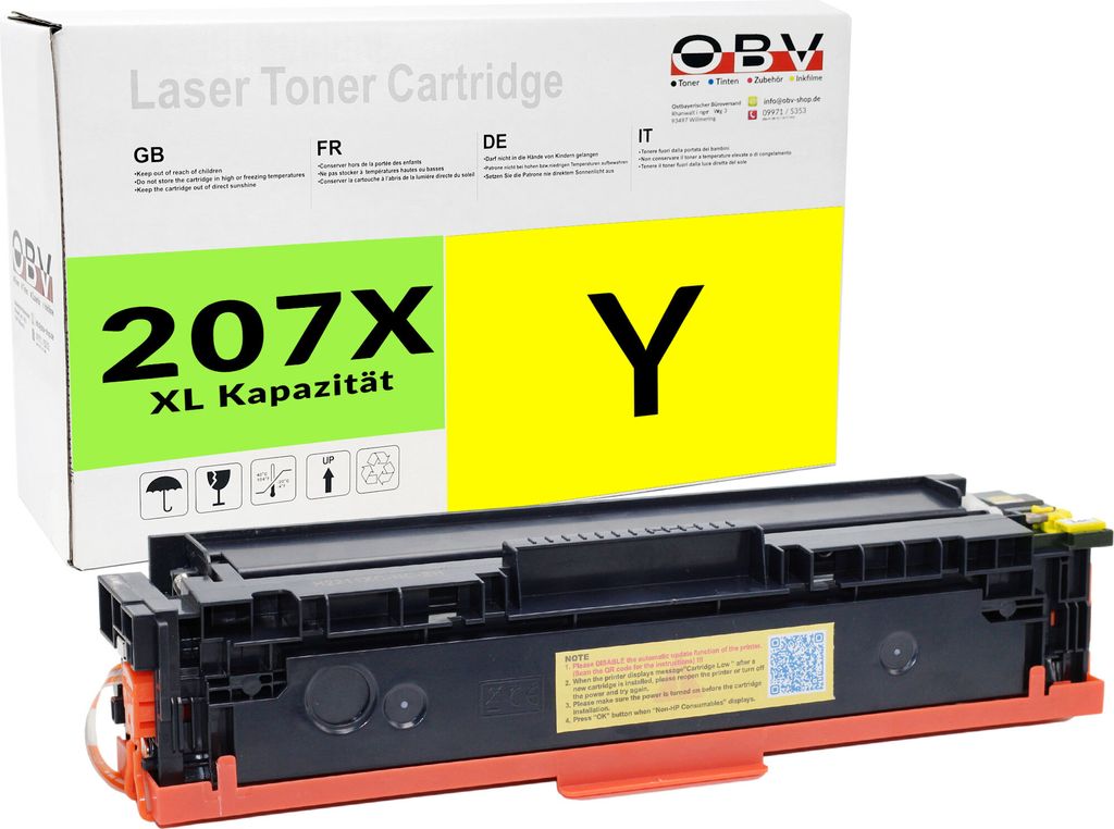 OBV Kompatibel w2212x 207X Toner passend für HP Color LaserJet Pro M255dw M255nw M282nw M283cdw M283fdn M283fdw - gelb 2450 Seiten