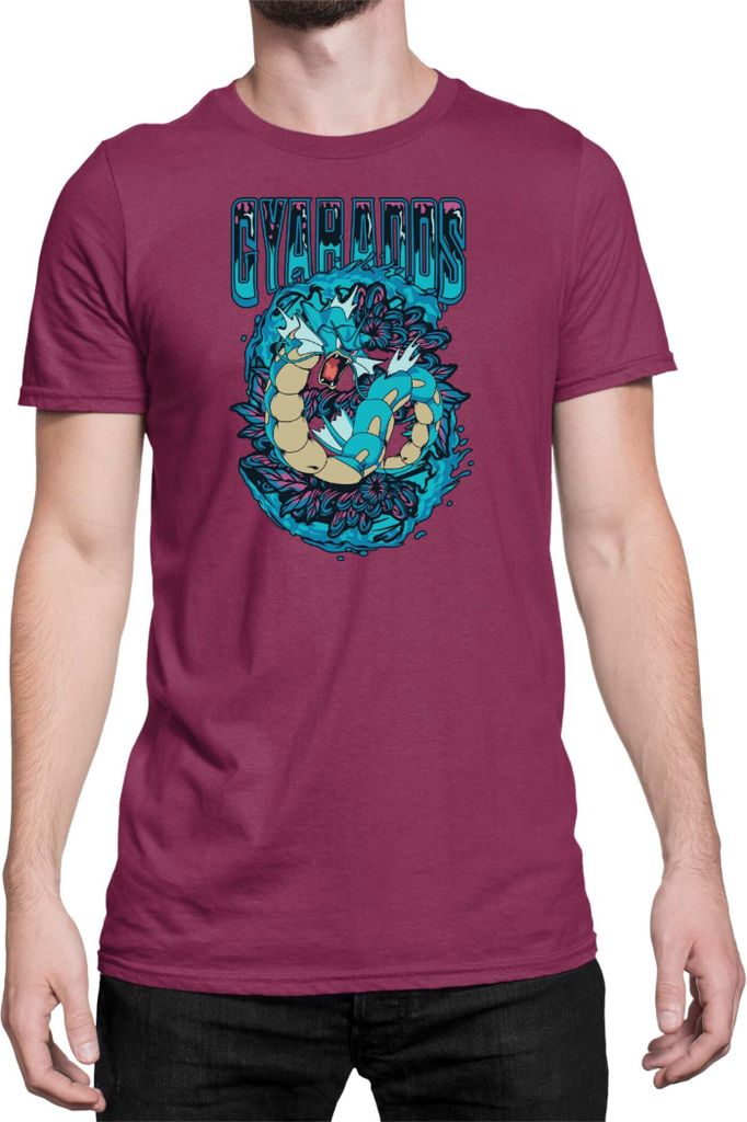 Herren T-Shirt Japan Anime Manga Pokemon Gyarados, Man XL / Burgundy