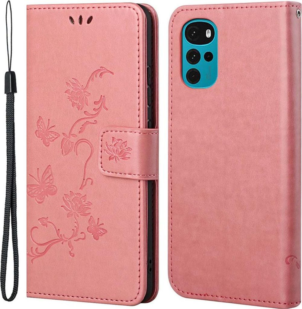 Motorola Moto G22 Hülle - Coverup Blumen & Schmetterlinge Klapphülle - Pink
