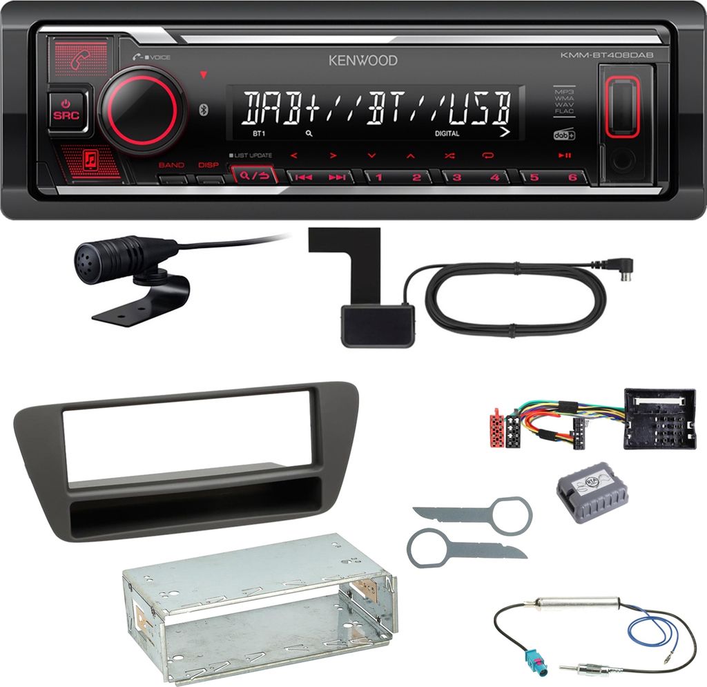 Kenwood KMM-BT408DAB Bluetooth Digitalradio DAB+ Einbauset für Audi Q3 8U