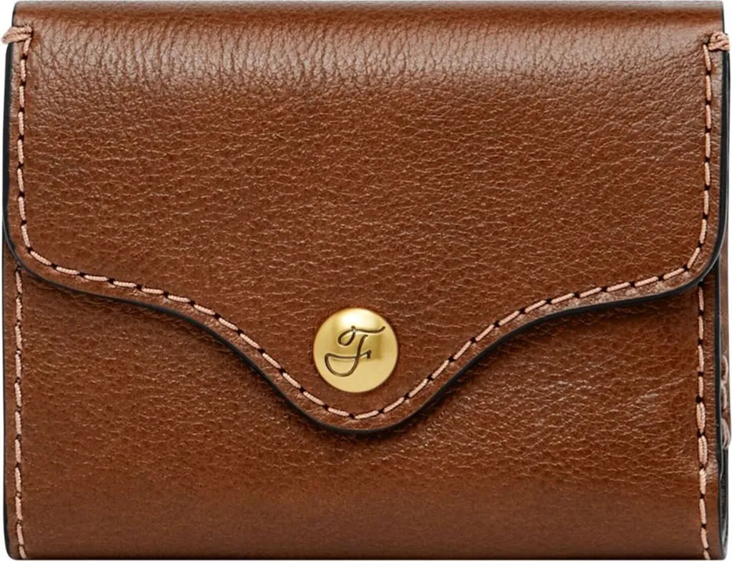 Porte-monnaie Fossil Heritage Trifold en cuir brun avec finitions dorées