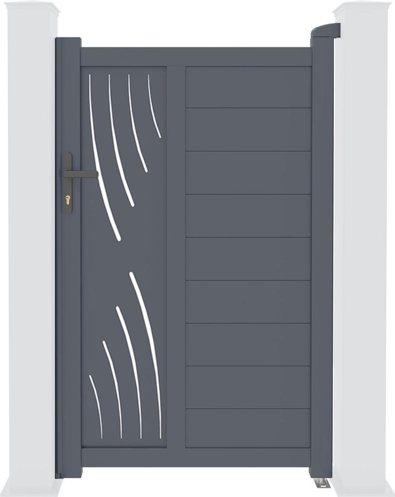 Gartentür 1m VELETA H.160cm + 2 Alu-Pfosten H.190cm grau