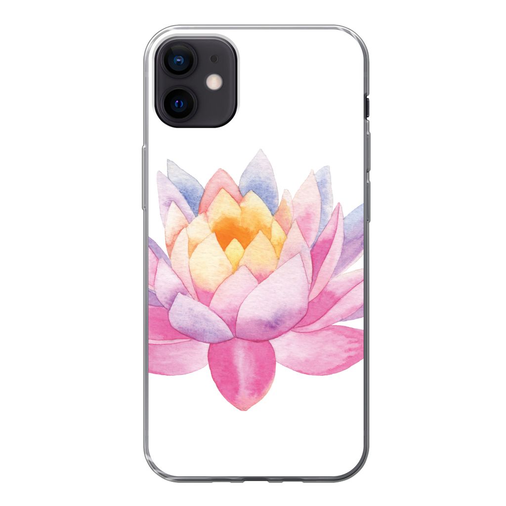 MuchoWow Handyhülle Schutzhülle Hülle für iPhone 12 mini Aquarell - Blume - Seerose Silikon Softcase Handy Hülle - Bild