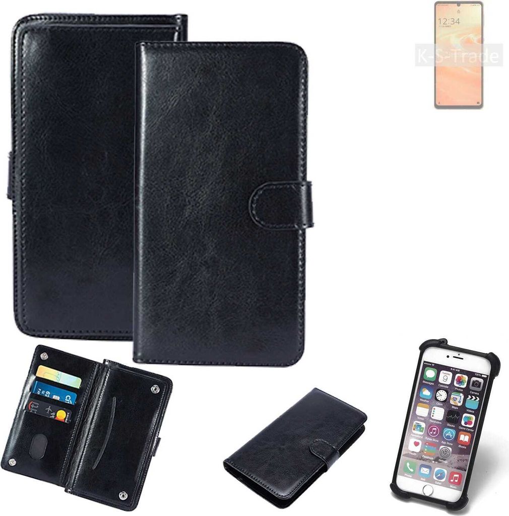K-S-Trade 360° Hülle kompatibel mit Sharp Aquos Sense6 schwarz Kunstleder Case BookCase WalletCase Kunstlederederhülle Handyhülle, Rundumschutz