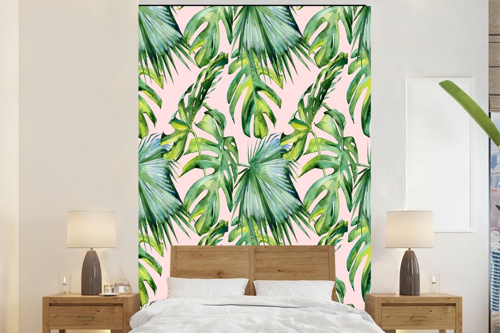 MuchoWow Fototapete für Wohnzimmer oder Schlafzimmer Wandtapete Vinyl Motivtapete Blätter - Vintage - Pastell - 200x300 cm - Wanddekorationen