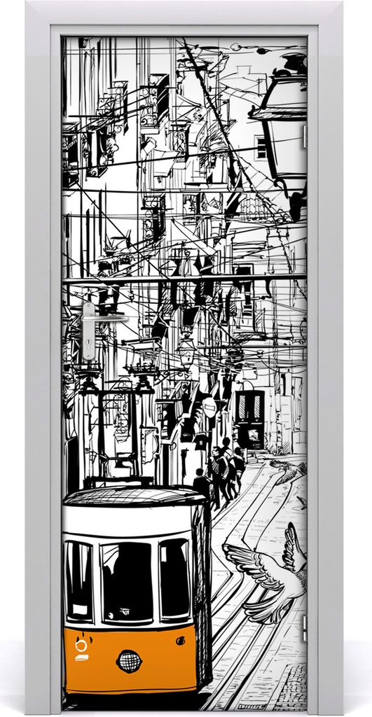 Tulup Türaufkleber 75x205 cm Dekorative Aufkleber Selbstklebend Wasserdichte Tapete Abnehmbar Schlafzimmer Wohnzimmer Wohnkultur - Straßenbahn in...