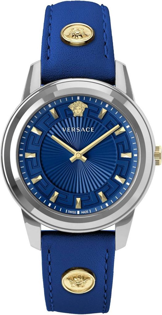 Versace VEPX00921 Greca Lady silber blau Leder Armband Uhr Damen NEU