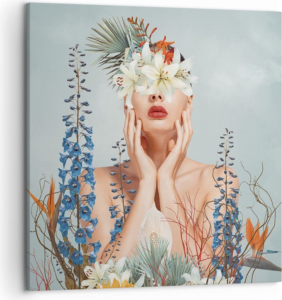 Bild auf Leinwand - Leinwandbild - Einteilig - Surreal Frau Blumen - 50x50cm - Wand Bild - Wanddeko - Wandbilder - Leinwanddruck - Bilder - Wanddek...
