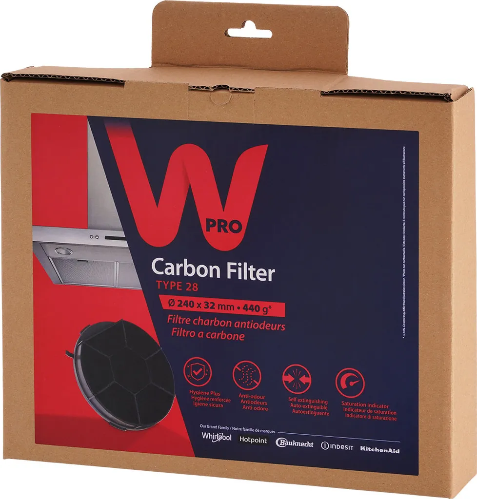 Wpro Tipo 28 DKF606 Filtro Carbone Originale 484000008576 - 240mm