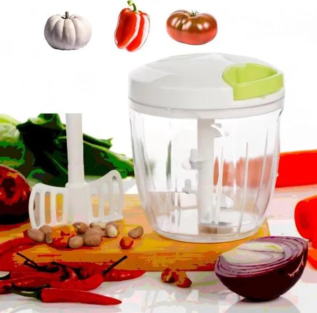 Hachoir à légumes 900 ml haute performance avec 5 lames acier et couvercle