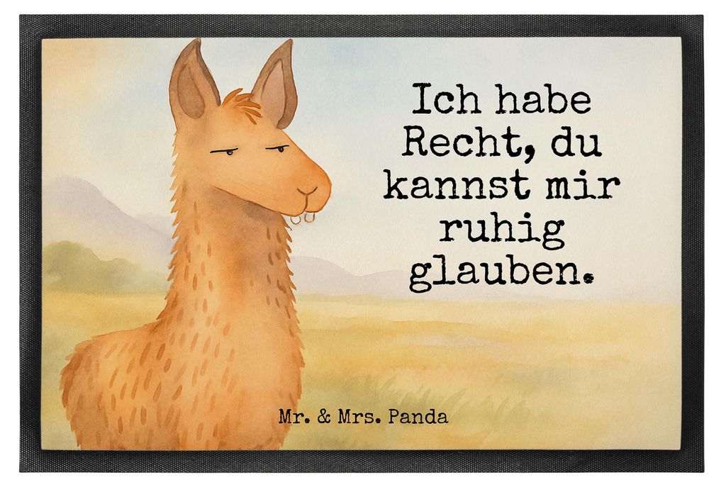 Mr. & Mrs. Panda Schmutzfangmatte Lamakopf Genervt Design 50 x 75 cm - Weiß - Geschenk, Lama, Fussmatte, Gummimatte, Freundin, Bodenvorleger, Schm...