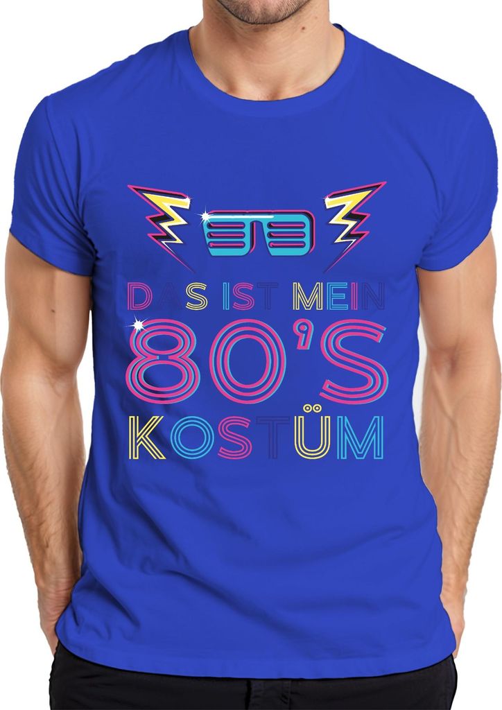 MEIN 80'S KOSTÜM 80er Jahre Retro Neon Party Karneval Brille Herren T-Shirt, Blau, XL