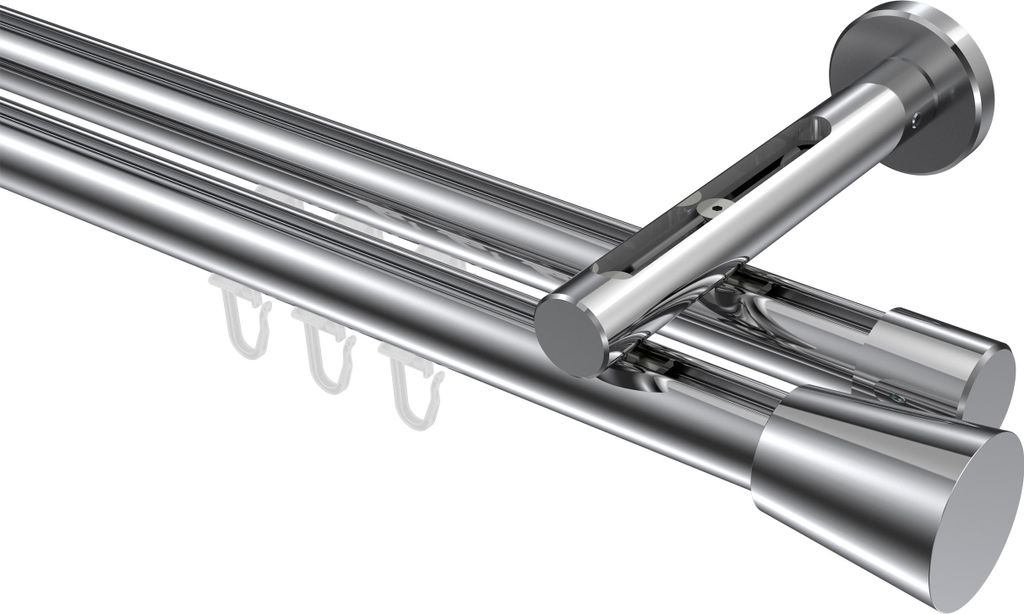 Interdeco Innenlaufstange / Gardinenstange mit Innenlauf Chrom, Typ Siteno Sitra (Konus), 20 mm Ø 2-läufig, 420 cm