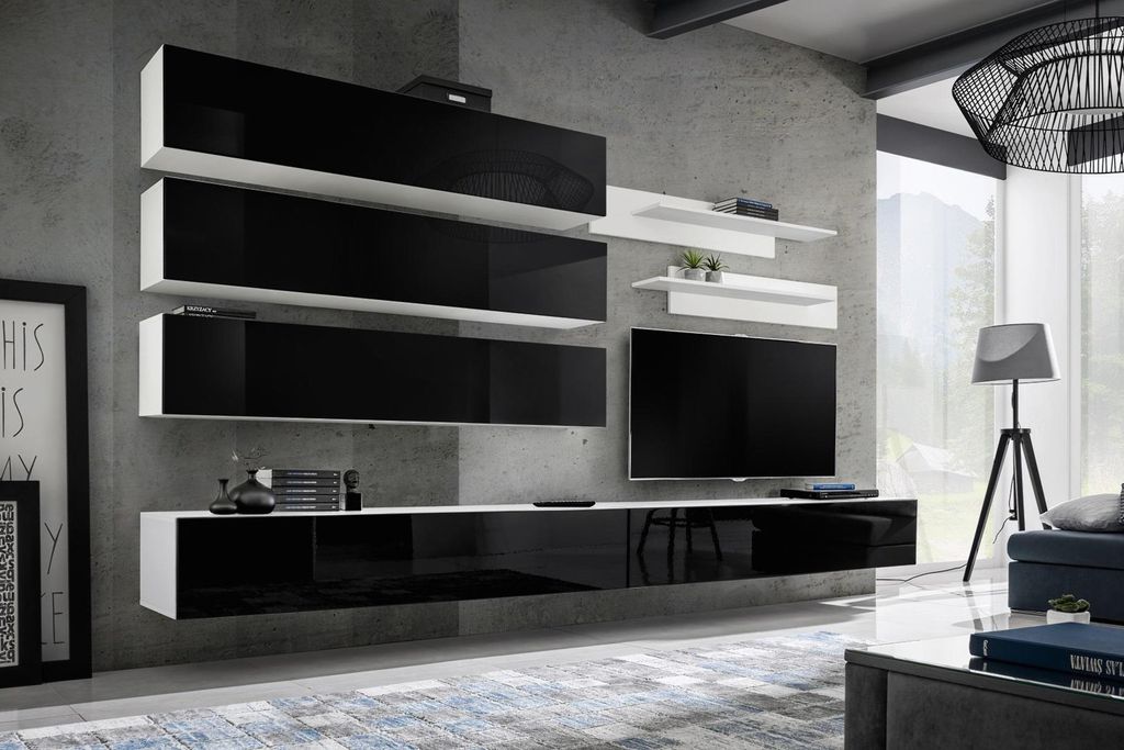 Set 7 tlg. Designer Wohnzimmer Wohnwand Wandschrank Sideboard TV-Ständer Neu