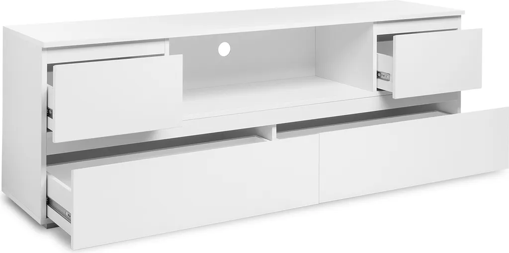 Meuble TV Ravenna Blanc Mat 160 cm - Solution Rangement Câbles Discrets