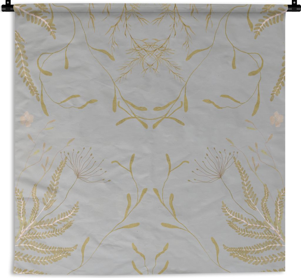 MuchoWow Wandteppich Wandbehang Grau - Blätter - Blumen - Pastell - Design 60x60 cm Tapisserie Dekoration Wandtuch - Dekorationen - Wand Decke