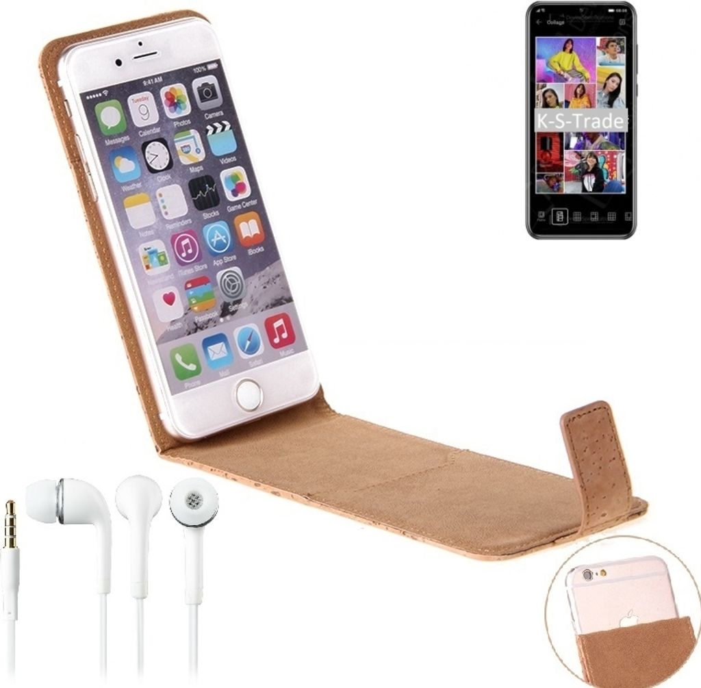 K-S-Trade Schutzhülle mit Kopfhörer kompatibel mit Huawei Y8p Handyhülle Cover Kork Tasche Flipstyle Case