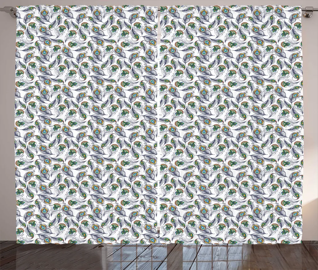 ABAKUHAUS Rideau Plumes de Paon Rustique Bohème en Vert et Blanc 280x225