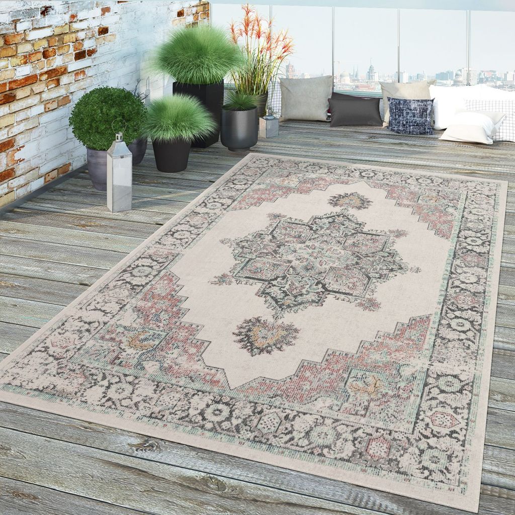 TT Home In- & Outdoor-Teppich, Kurzflor Für Balkon Terrasse, Orient-Muster In Beige Größe 160 cm Rund