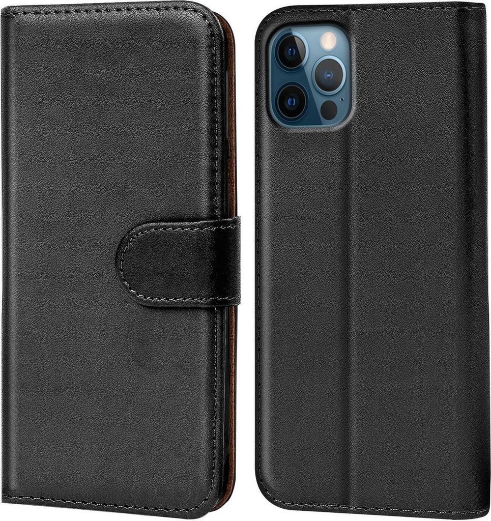 Conie Klapp Tasche für iPhone 12 Pro Max Kartenfach Rundumschutz Hülle in Schwarz